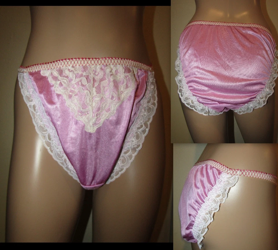 Vtg Lavender Satin String Bikini Nylon Sz 9 Custom Sissy Wide Gusset low rise - Image 2 of 4
