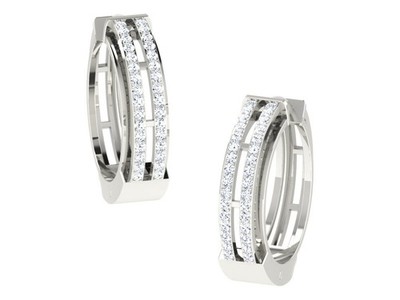 Real 14K Rose Gold  Lab-Create Diamond Geometric Hoop Wedding Gift Studs Earring