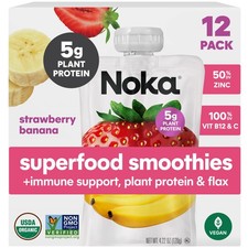 Organic Superfood Fruit Smoothie Pouches, Strawberry Banana with Immune Suppo...