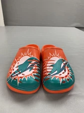 Miami Dolphins Shoes Mens Small 7-8 Orange Teal NFL Football Clogs Slides