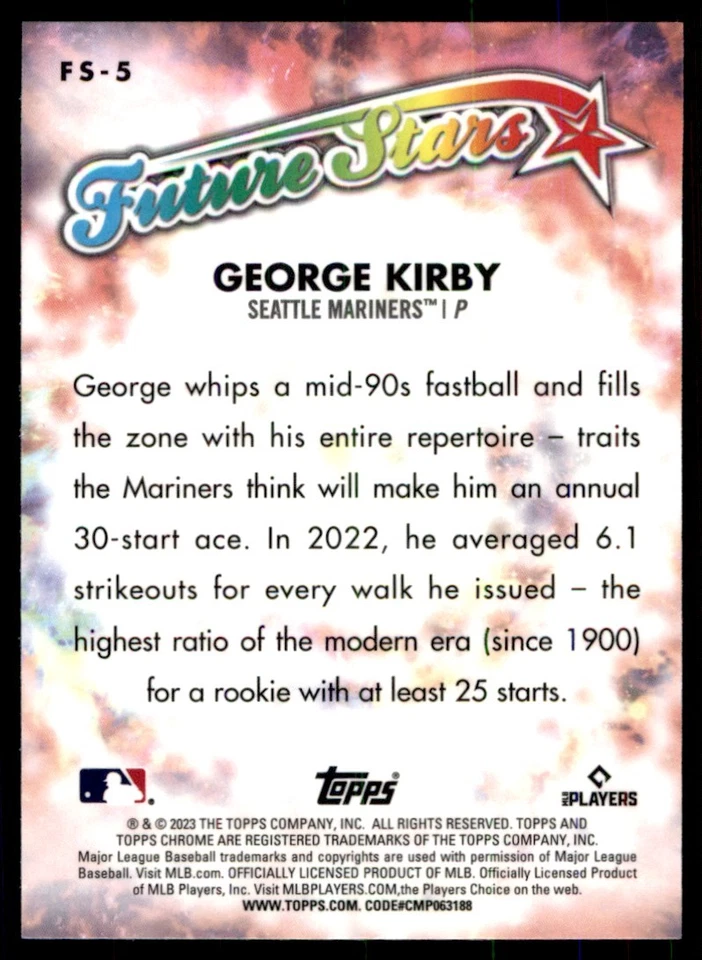 2023 Topps Chrome Future Stars George Kirby Seattle Mariners #FS-5 - Image 2 of 2