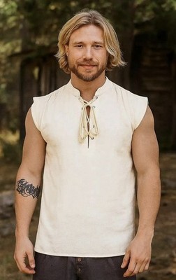 ThePirateDressing Men's Pirate Shirt Renaissance Medieval Sleeveless Shirt Lg