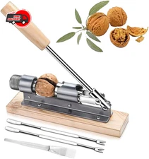 Heavy Duty Adjustable Nut Cracker With Wooden Base And Cleaning Brush