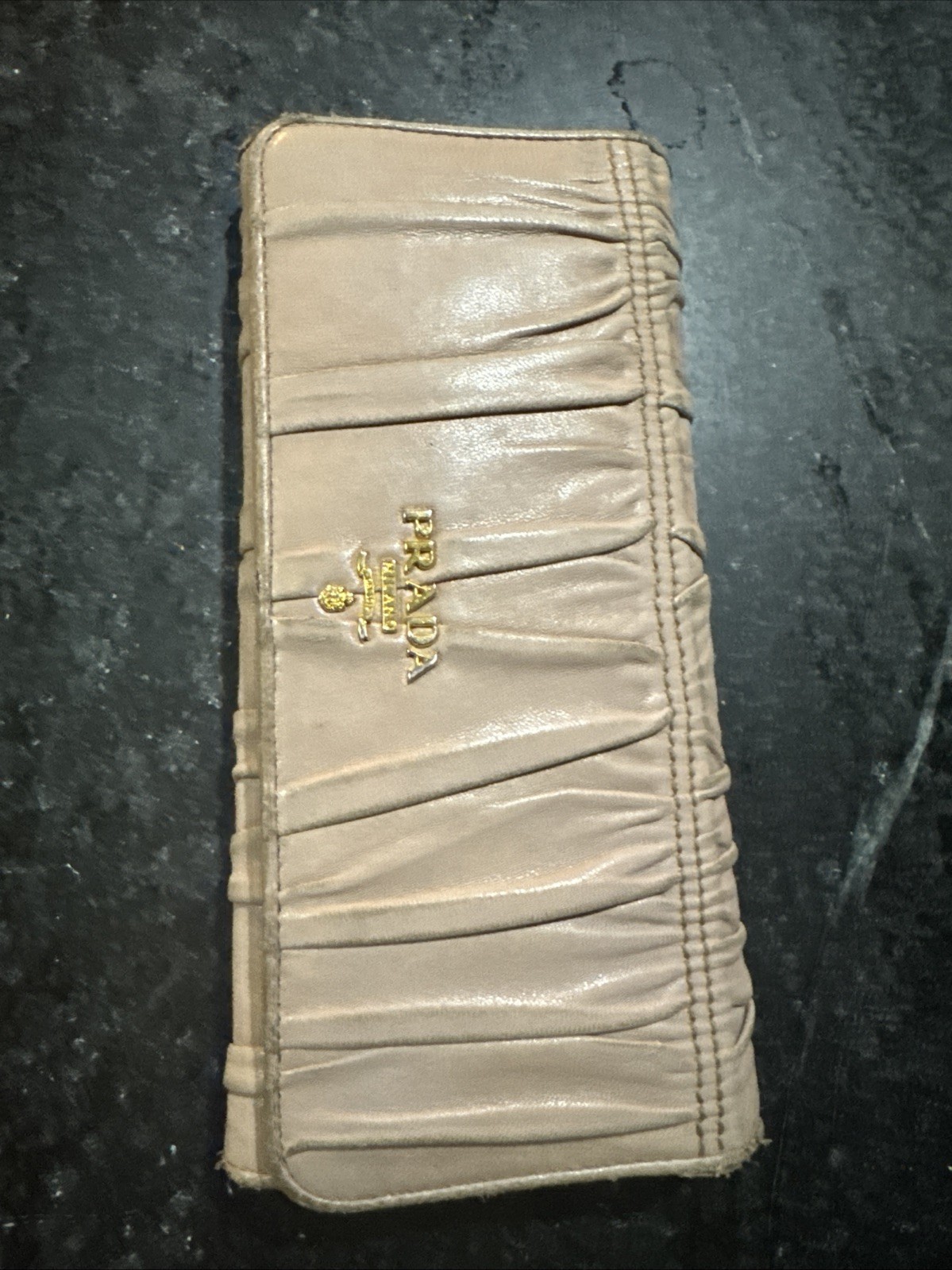 Prada Logo Gather Leather Long Bifold Wallet in Pink