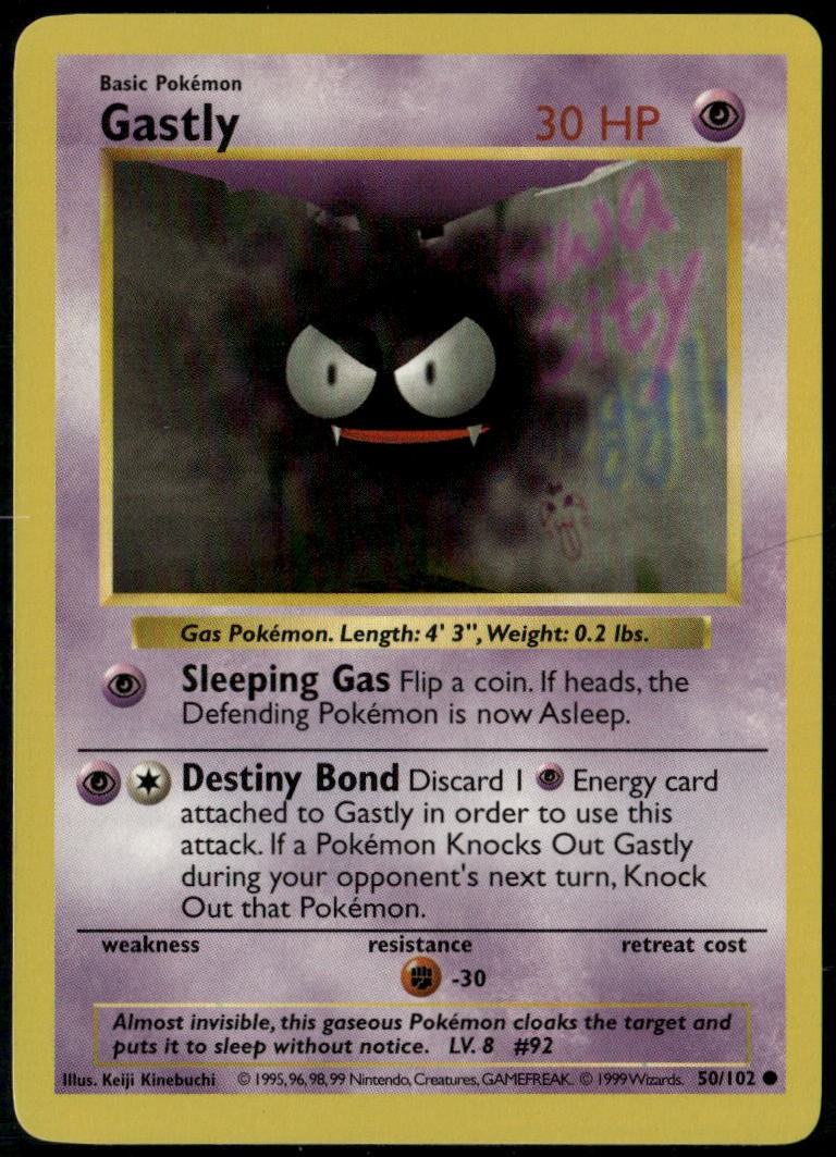 Gastly 50/102 Common Base Set Shadowless LP Pokemon Card