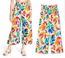 Tabitha Brown Target Womens L Multicolor Palm Botanical Wide Leg Pants Smocked