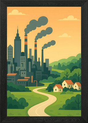 Stadtbild mit Industrie und Natur gerahmtes Wandbild Poster Leinwanddruck Bild