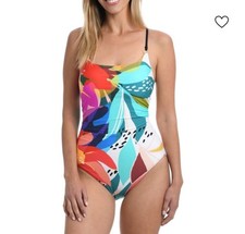 NEW La Blanca Eclectic Shore One Piece Swimsuit Size 12 Multicolor Tummy Control
