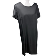 Quince Washable Stretch Silk Tee Dress Size Small Black Hi-Low Short Sleeve