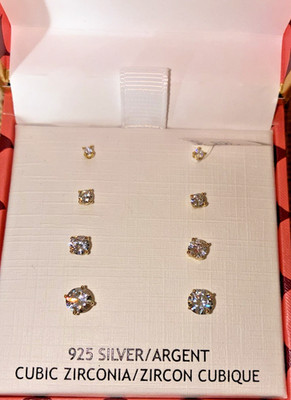 ADDISON BLVD CUBIC ZIRCONIA GOLD STERLING SILVER EARRINGS  ~ 4 PAIR ~ NEW IN BOX