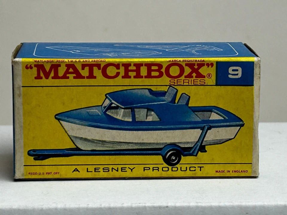 Matchbox No. 9 Boat & Trailer with F-Type Original Box, Nice - Image 3 of 4
