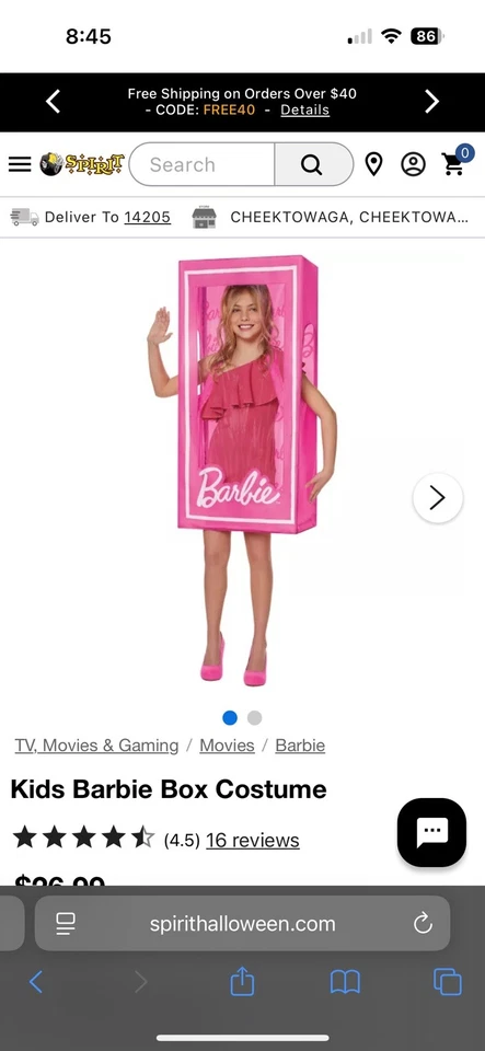 Youth Barbie Pink Box Halloween Costume Child One Size WITH DRESS SHOES WIG!!!! - Image 2 of 4