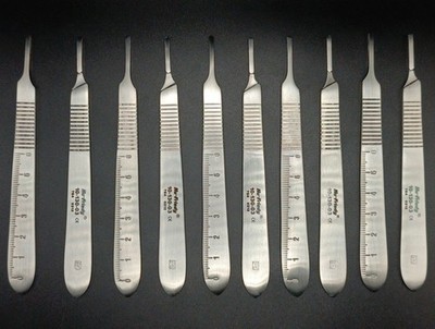 HU FRIEDY Dental Handle 3 Scalpel Flat W Metric Ruler 10-130-03 Lot of 10Pcs