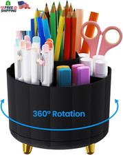 360 Rotating Pencil Holder Desk Pen Organizer 6 Slot Black