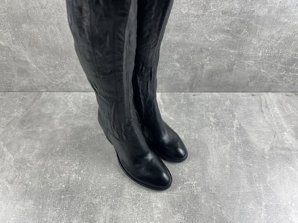 Botas de montar altas de cuero Fauzian Jeunesse negras vanguardistas talla 39 hechas en IT Foto 3 de 4