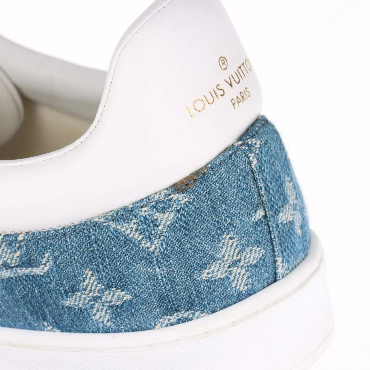 Louis Vuitton Luxembourg Line 19-year Denim & leather Sneakers 7 Men's Blue x wh thumbnail 14