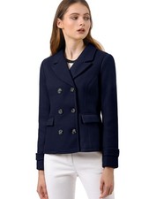 Allegra K Women's Notched Lapel Double Breasted Pea Coat Small Dark Blue