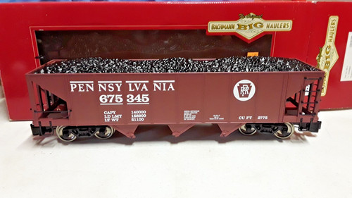 Coche tolva de carbón Bachmann escala G grande Pennsylvania 3 bahías #675345 con carga (CC-323 | Condition: Used