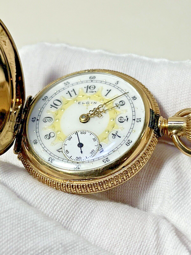 Elgin 14k Solid Tri Color Gold Lady Pocket Watch 10 Point Buck 36.7 Gr. Works - Picture 18 of 23