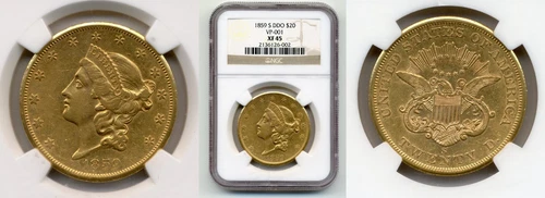 1859 S $20 GOLD DBL DIE OBV TYPE I LIBERTY VP-001 NGC XF45
