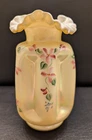 Vintage Fenton Yellow Iridized Hand-Painted Signed Ruffled & Pinched Vase