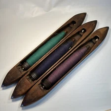 3 Vintage Wooden Watson-Williams Mfg Steel Tip Weaving Loom Boat Shuttles