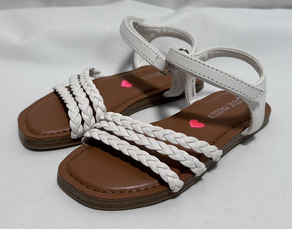Steve Madden Girls Toddler 9 Sandals Shoes  Flats Leather Slingback White New - Image 4 of 4