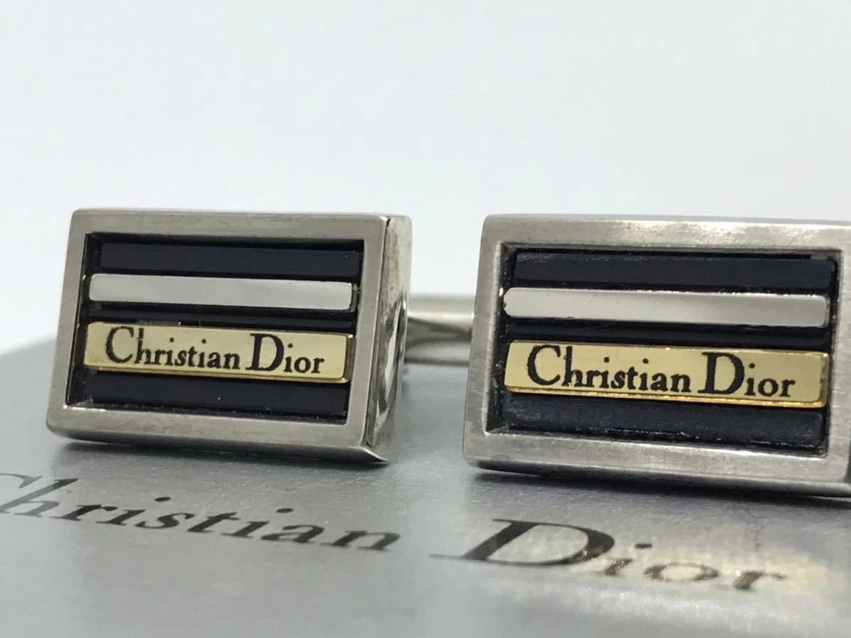 Boutons de manchette Dior logo carré robe argent or noir rectangle bijou homme 