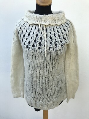 Vintage Tigi-Wear Italy Cream Crochet Wide Neck Jumper Sweater 70s 80s  UK