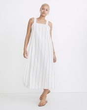 Madewell Linen-Cotton Princess-Seamed Midi Dress in Stripe Medium Summer Coastal