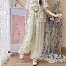 Summer Womens Han Fu Wide Leg High Waist Chinese Style Pants Loose Trousers