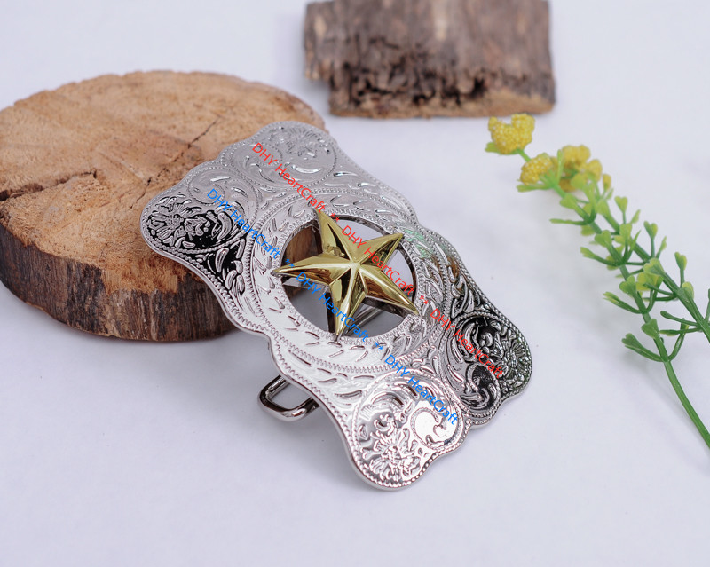 WESTERN COWBOY COWGIRL SLIVER GLOD TEXAS RANGER STAR RODEO TROPHY BELT BUCKLE
