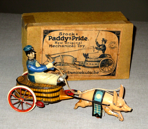 1920-ANTIQUE TIN TOY-PADDYS PRIDE-CLOCKWORK W/UP ORG BOX-STOCK'S GERMANY-8.5"
