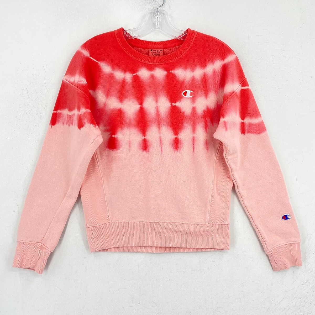 NWOT Champion Mens Adult Reverse Weave Sweatshirt Size XS Red Tie Dye Fleece