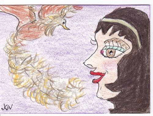 JKW Lady At Museum PEACOCK Folk Art ACEO Original Painting
