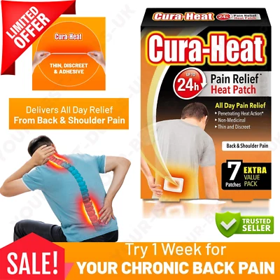 CURA-HEAT Cura Heat Pads Back & Shoulder Heat Patches 24h Warm Pain Relief 3/7 Pack