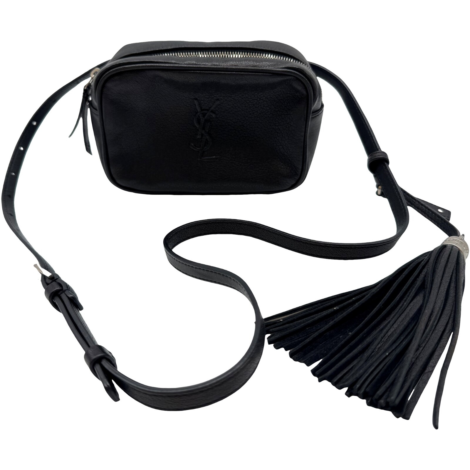 Autentica borsa fotocamera SAINT LAURENT borsa a tracolla con frange PTR527 nera #36635686