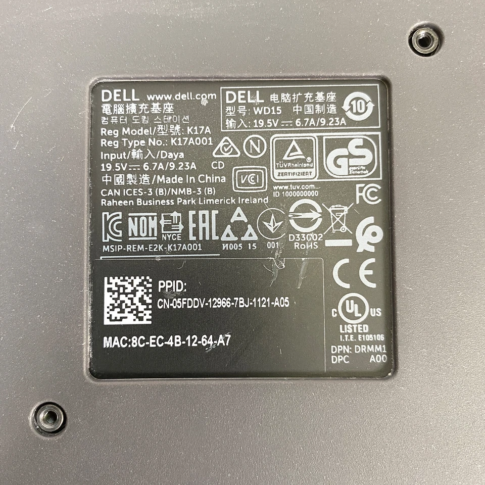 Estación base Dell USB-C Thunderbolt para Precision 7560 7550 7540 7530 con CA 130W Foto 4 de 4