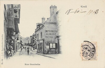 CPA 60100 CREIL Gambetta Street Grocery Refreshment Printing Edit FRéMONT ca1902