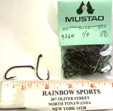 50pk. MUSTAD BAIT HOLDER #1/0 92641 BR WORM HARNESS BRONZE HOOKS NORWAY WIRE
