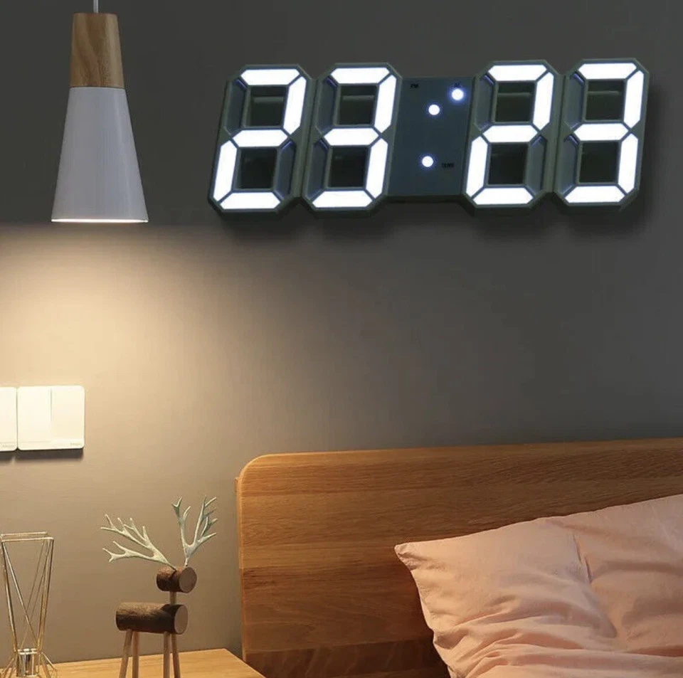 3D LED Night Wall Clock Digital Alarm Watch Display Temperature Modern Gift UK - Image 2 of 4