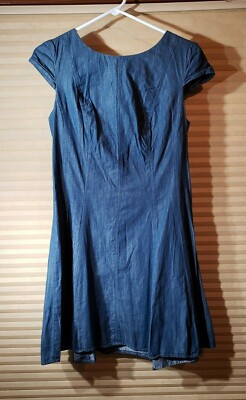 ALYX Dark Blue Cap Sleeve Lightweight Fit & Flare Denim Stretch Dress Size  9 | eBay