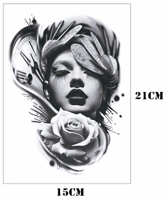 Temporäres Tattoo Dame Zeit Sexy Muster Klebetattoo Lady Girl Rose Time Blumen