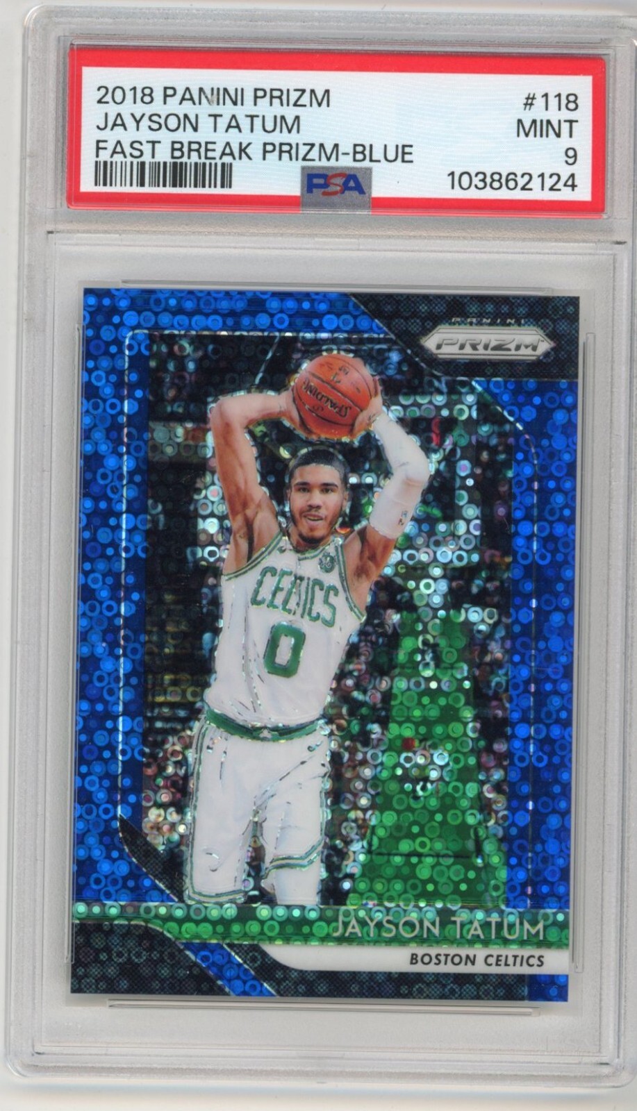 Jayson Tatum 2018-19 Prizm Blue Fast Break /175 PSA 9 #118 Celtics