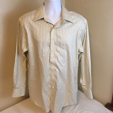 Brooks Brothers 1818 Mens Shirt Yellow Blue Striped All Cotton Non Iron 16 34 FS