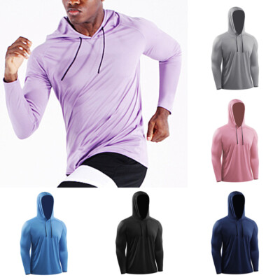Mens Hoodie Casual Solid Sun Block Slim Fit Sport Running Gym