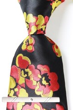 New Classic Floral Black Yellow Red Jacquard Weave 100 Silk Men's Necktie Tie