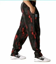 OTOMIX Bodybuilding Workout pants MIDNIGHT LAZER - Red Black Baggy Oldschool Gym
