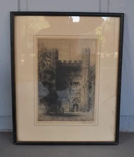 Vintage Engraving of Trinity College Cambridge University - England - Signed
