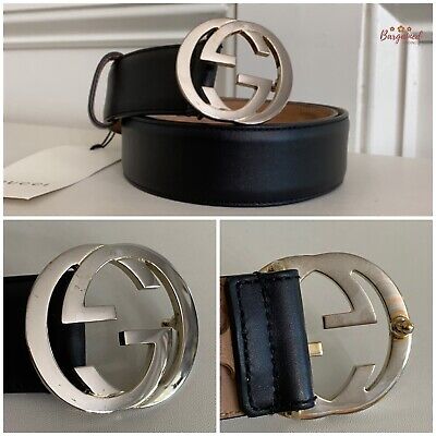 Authentic Gucci Black Calfskin Leather Silver Interlocking G Authentic Gucci Black Calfskin Leather Silver Interlocking G